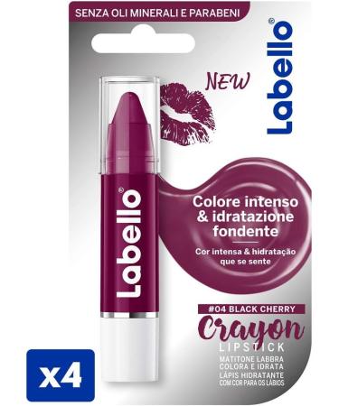 Beiersdorf LABELLO Crayon Black Cherry Lipstick 4 pieces lip balm for color and moisture enriched with natural oils color burgundy - Buy Online on GoSupps.com