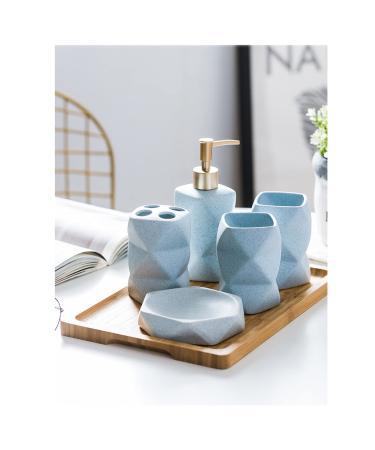 Soap Dispenser Lotion Dispensers Simple Ceramic Wash Bathroom 6 Piece Set Diamond Lotion Bottle Wash Set Liquid Soap Bathroom Countertop Gift Set (Color : White) (Blue)