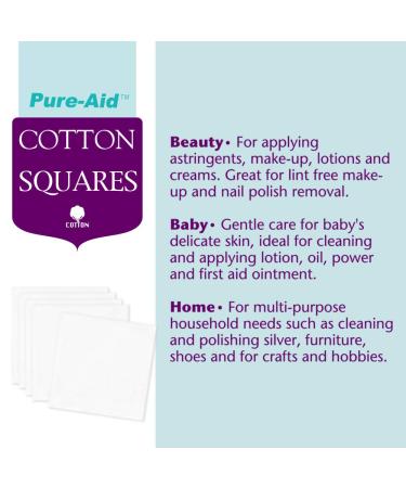 Pure-Aid 100% Pure Cotton Squares | Soft & Gentle Hypoallergenic Pads | 80 Count x 3 Pack | for Beauty, Baby, & Home Use - Buy Online on GoSupps.com