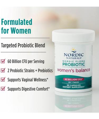 Nordic Naturals Nordic Flora Probiotic Women's Balance - 30 Capsules - 12 Probiotic Strains with 60 Billion Cultures - Intestinal Support Vaginal Health - Vegan - 30 Servings Women's Balance 30 Count - Buy Online on GoSupps.com