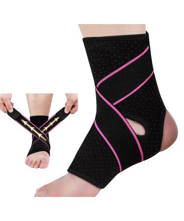 Ankle brace  1PCS Breathable & Comfortable Ankle Braces for Women & Men  Strong Ankle Support Protection  Prevent Re-Injury  Adjustable Compression Ankle Brace for Sprained Ankle and Sports Injuries Pink & black-1 Pack