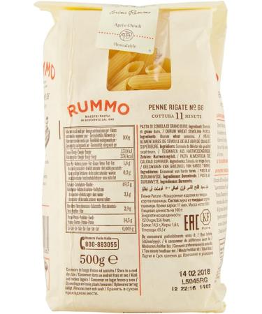 20 x Rummo Penne Rigate No 66 Pasta Lenta Lavorazione durum wheat semolina pasta with bronze tekening 500 g - Buy Online on GoSupps.com