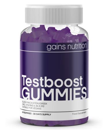 Testboost Gummies for Men - Natural Testosterone Supplement - Zinc and Magnesium Booster with Maca & Fenugreek - Natural Grape Flavoured Suitable for Vegans