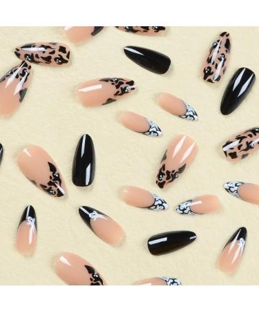 24 Pcs Halloween Press on Nails - MINGCHUN Black Matte Almond Acrylic Nail Art Tips | Ghost Design Full Cover Nails for Women & Girls - Buy Online on GoSupps.com