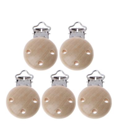 5 Pieces Metal Wooden Baby Pacifier Clips Infant Soother Clasps Holder Accessories