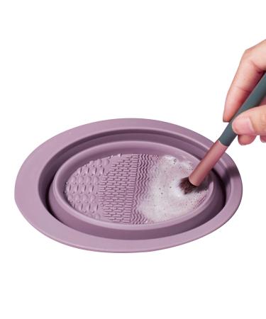 WOTEG Brush Cleaning Mat | Foldable Cosmetic Brushes Scrubber Bowl Washing Tool For Makeup Sponge Powder Puff Cleaning Cosmetics Accessories Purple