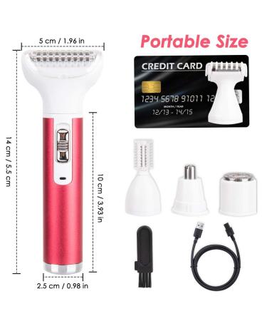 Nasjac 5 in 1 Electric Razor for Women - Bikini Trimmer, Eyebrows, Nose, Public Hair, Facial, Legs, Armpits - Painless Removal - Cordless Rechargeable - Red - Buy Online on GoSupps.com
