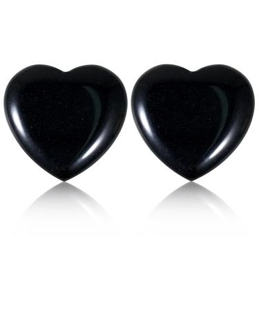 Soulnioi Healing Crystal Obsidian Crystal Heart Stone Mini Love Pocket Stone Tumbled Worry Stone for Reiki Meditation Therapy Stress Relief Home Decor - 2Pcs 20mm Obsidian_2pcs