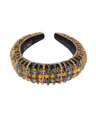 Minkissy Crystal Rhinestone Headband Glitter Headband Rhinestone Beaded Headband Padded Wide Hairband Wedding Christmas New Year Headwear for Women