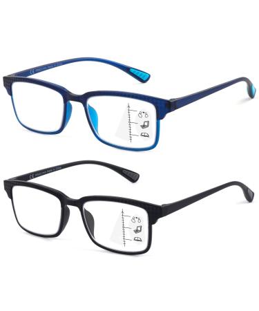 CARA 2 Pack Progressive Multifocus Reading Glasses, Flexible Lightweight TR90 Frame Blue Light Blocking Computer Readers, Workspace for Near Range (C1, 2.00) Workspace for Near Range-c1 2.0 Diopters