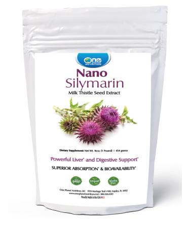 One Planet Nutrition Nano Silymarin Powder 16 oz (454 Servings) - Nano Particle Size Milk Thistle Extract for High Absorption - Supports Detoxification & Immune Health - Vegan - Family Size