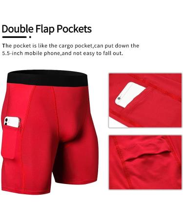 WRAGCFM Men's Compression Shorts with Pockets - Red, Medium | Running, Workout, Active Underwear - Buy Online on GoSupps.com