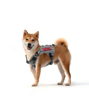 OneTigris Dog Harness FIRE Watcher Tactical Dog Vest MOLLE Dog Training Service Dog Harness 1000D Nylon (S Gray) S Gray