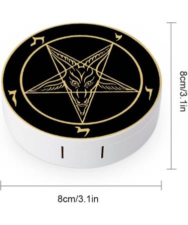 Inverted Pentacle Pewter Goat Contact Lens Case - Portable Round Kit with Mirror | Cute Satanic Design for International Shipping - Buy Online on GoSupps.com