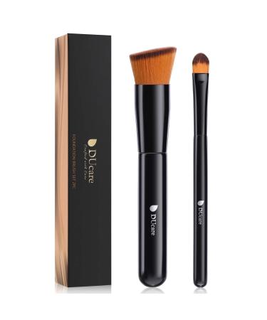 DUcare 2Pcs Foundation Brush and Concealer Brush Set Professional Flat Top Kabuki Brush for Face Synthetic Liquid Blending Mineral Powder Makeup Tools 2Pcs Black - Buy Online on GoSupps.com