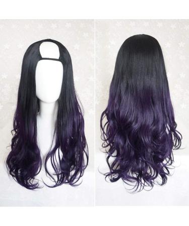 GJBXP Harajuku Fashion Long Wavy Curly Fluffy U-Shaped Wigs Heat Resistant Synthetic Fiber Ombre Mixed Dark Roots Hair for Girls 28inches/ 70cm M Q