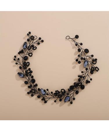 Kercisbeauty Vintage Handmade Black Beads Headband for Women Girls Crystal Headpiece Hair Accessories for Halloween Party Photo Shoot Hair Jewelry