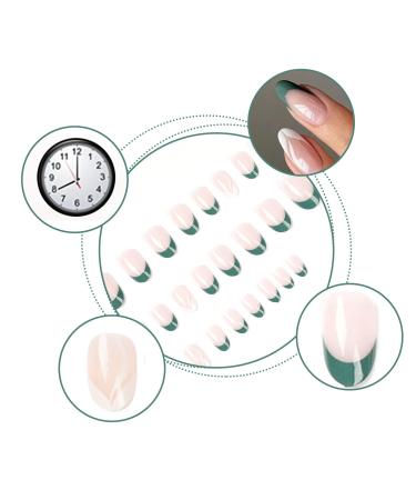 Luvadeyo 24PC Dark Green Almond Press-On Nails | Short Acrylic French Nails with White Swirl Designs | Perfect Artificial Nails for Women & Girls - Buy Online on GoSupps.com