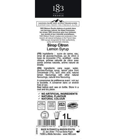 1883 Maison Routin Premium Lemon Syrup - 1L Glass Bottle for Iced Tea, Cocktails, Mocktails & Desserts - Buy Online on GoSupps.com