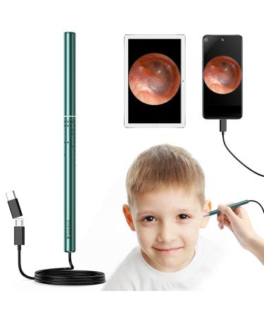 Ear Wax Removal Tool  Earwax Remover Kit  Ear Camera Endoscope 1080P HD with 6 LED Lights for Kids Adults  Ear Scope with Ear Wax Cleaner for Android Mac Windows  with 5 Replaceable Ear Spoon (Green)
