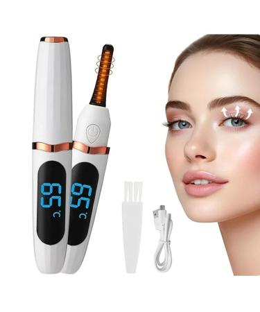 Heated Eyelash Curlers Heated Lash Curler with Comb Electric Eyelash Curler LED Display for Makeup Tools USB Rechargeable for Women Gifts (White) Small