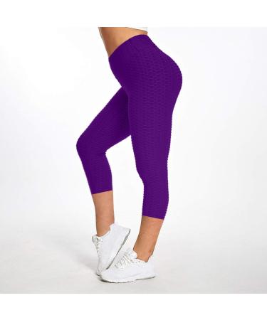 Geilisungren Women's High Waist Yoga Leggings - Monochrome Bubble Hip Lift Capri Pants for Fitness & Exercise - XL Purple - Buy Online on GoSupps.com