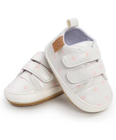 MK MATT KEELY Baby Girl First Walking Shoes | Anti-Slip Soft PU Leather Sneakers 6-12 Months | White Heart Design - Buy Online on GoSupps.com