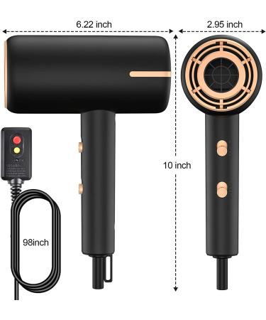 Ionic Hair Dryer 1800W with Multiple Settings, Nozzles, and Diffuser - Fast Drying & Constant Temperature Hair Care - Frosted/Black Gold - Ideal for Travel, Home, Salon - Buy Online on GoSupps.com
