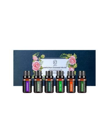 Essential Oils Sets Pure Oils kit- Top 6 Aromatherapy Oils Gift Set-6 Pack 10ML(Rosemary Lavender Lemon Grass Orange Peppermint Tea Tree)