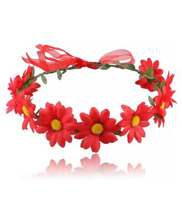Drokit Red Daisy Flower Headband - Boho Floral Wreath for Women and Girls - Buy Online on GoSupps.com