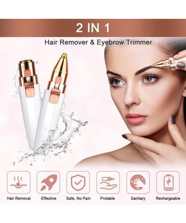 Facial Hair Remover for Women & Eyebrow Trimmer 2 in 1 Electric Face Hair Remover with LED Light - Rechargeable Face Shavers for Women Hair Removal Device for Eyebrows Peach Fuzz Lips Arms - Buy Online on GoSupps.com