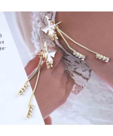 Vintage Crystal Butterfly Earrings - Long Dangle Rhinestone Tassel Jewelry for Women - Gold Chain & CZ Studs - Buy Online on GoSupps.com