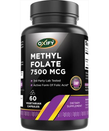 Oxify Methyl Folate 7500 mcg | 60 Capsules | Gluten-Free Non-GMO | Supplement Made in USA