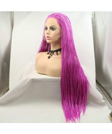 SereneWig 71 cm Handmade Pastel Violet & Red Box Braids Wig - Synthetic Lace Front for Afro-American Styles Perfect Party Look - Buy Online on GoSupps.com