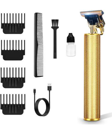 Taomoiup Professional Hair Trimmer for Men, Cordless Trimmer for Men, Beard Trimmer for Men, Electric T Blade Liners Outline Edgers Shaver 0mm Bald Zero Gap Grooming Kit with Guide Combs (Gold)