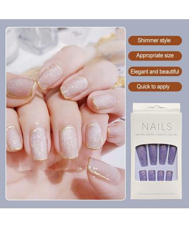 AUklOPVZZ 1 Set French Tip Press on Nails Solid Color Extension Shimmer Fingernails Decals Full Cover Salon Gifts Manicure Kit H33-purple jelly glue - Buy Online on GoSupps.com