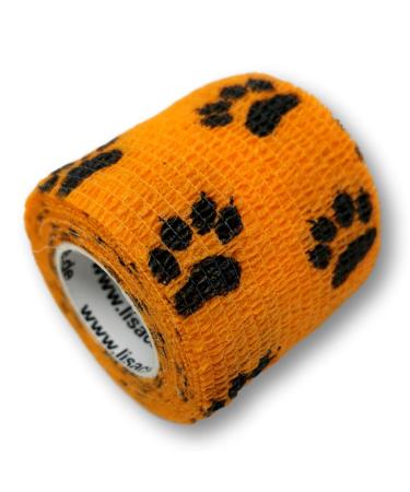 Lisacare flexible bandage - 12 rolls 5cm wide - quick association for pets & horses - cohesive self -detention elastic - huge color & motif selection (paw orange) paw orange set