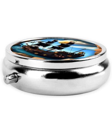 Cartoon Pirate Ship Portable Metal Pill Box - 3-Compartment Travel Case for Small Pills | Hinged Design | Perfect for On-the-Go - Buy Online on GoSupps.com