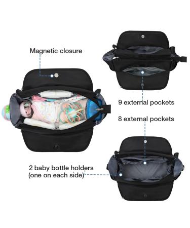 Lekebaby Large Black Quilted Baby Diaper Bag with Changing Mat | Travel Messenger Bag for Moms - Buy Online on GoSupps.com