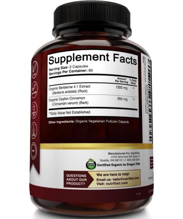 NutriFlair Organic Berberine with Ceylon Cinnamon 1450mg - 120 VEGETARIAN Capsules - Buy Online on GoSupps.com