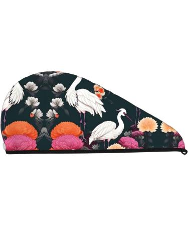 Two Cranes Chrysanthemum Coral Velvet Quick-Dry Hair Cap Perfect Hair Towel Wrap for Women & Men | Ideal for Travel & Home - Buy Online on GoSupps.com