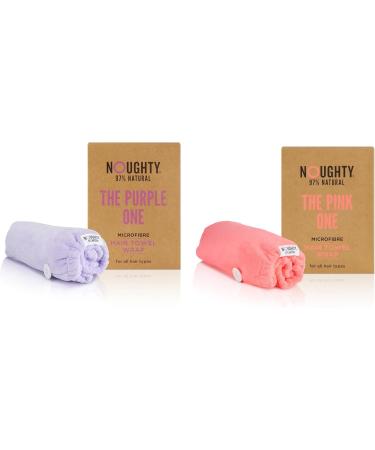 Noughty 97% Natural Microfibre Hair Towels Bundle - Fast Absorption Reduces Breakage & Frizz - 1 Purple & 1 Pink - Buy Online on GoSupps.com
