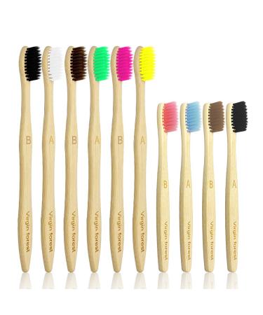 Kids Bamboo Toothbrush, Eco Friendly Toothbrushes, BPA Free Soft Bristle for Assorted Colors Adults and Children (6+4 Pack)