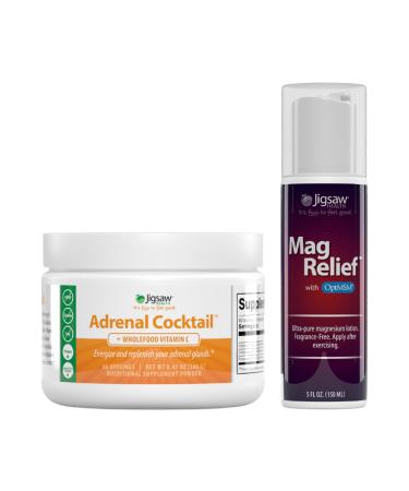 Jigsaw Health Bundle | Adrenal Cocktail 60 Servings (Jar) and MagRelief 5 Ounces (Lotion)