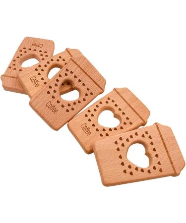 Wendysun 10pcs Cartoon Wood Teether Set - Pure Natural Animal Coffee Cup Shape | Baby Teething Nursing Beech Teether DIY Pendant Toy - Buy Online on GoSupps.com
