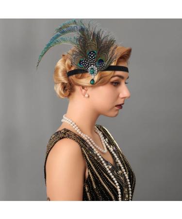 Fashband 1920s Feather Headbands Vintage Flapper Headband Great Gatsby Headpiece Costume Accesories for women