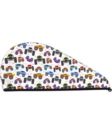 Ultra Plush Microfiber Hair Towel Wrap for Women - Ultra Absorbent Twist Hair Turban for Curly Long & Thick Hair - Cartoon Monster Trucks Design - Buy Online on GoSupps.com