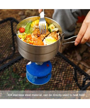 Denpetec Stainless Steel Camping Cook Pot - 1.5L Large Capacity Bento Pot for Camping, Hiking & Picnic - Folding Handle & Lid - Silver - Buy Online on GoSupps.com