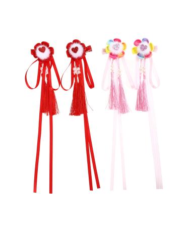 MAGICLULU 2 Pairs Hair Accessories Tassel Hair Clip Flower Hair Clips for Women Hair Barrettes for Chinese Style Barrettes Tassel Barrette Pom Miss Fabric Heart-shaped Issue Card