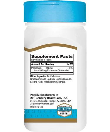 21st Century Potassium Gluconate 595mg - 110 Tablets | Essential Mineral Supplement - Buy Online on GoSupps.com